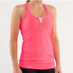 Lululemon Pink Racerback Tank Top with front zipper. No size tag. Fits size 6/M